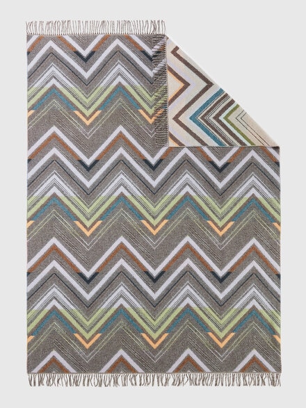 Chevron plaid blanket 130x190 cm in wool blend, Brown Multicoloured  - 1D3PL99005138