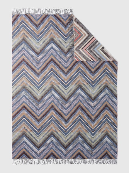 Chevron plaid blanket 130x190 cm in wool blend, Black    - 1D3PL99005160