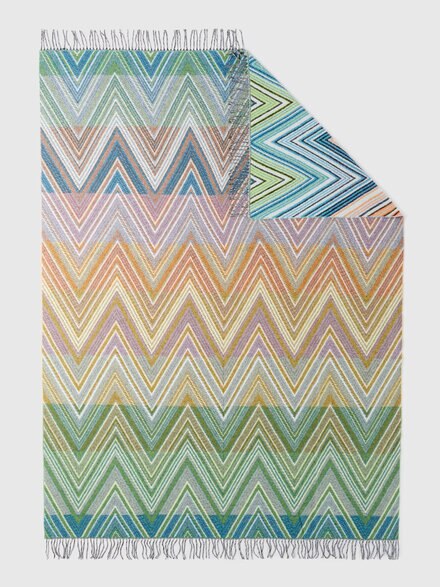 Plume plaid blanket 130x190 cm chevron wool blend with fringes, Green - 1D3PL99006165