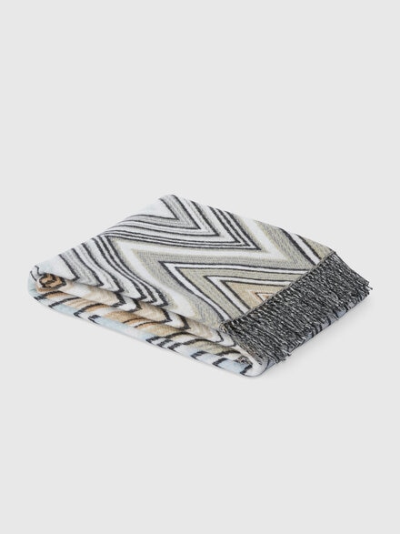 Plaid blanket 130x190 cm chevron wool blend with fringes, Multicoloured  - 1D3PL99006172