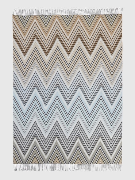 Plume plaid blanket 130x190 cm chevron wool blend with fringes, Multicoloured  - 1D3PL99006172
