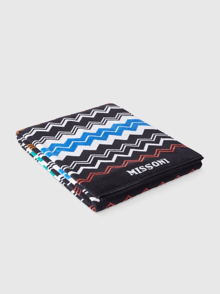 Neoclassic 180x100 cm beach towel in zigzag cotton terry, Black    - 1D3SP99873160