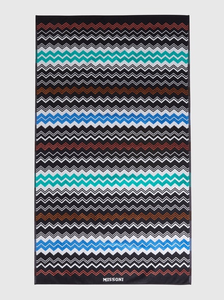 Neoclassic 180x100 cm beach towel in zigzag cotton terry, Black    - 1D3SP99873160