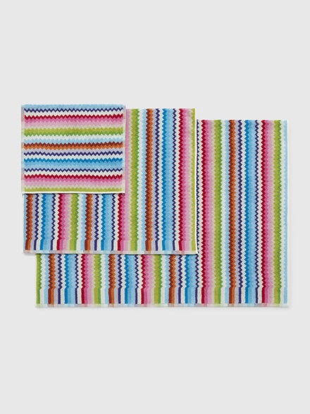 3 Piece Set of Zig Zag Cotton Terry Riverbero Bath Towels, Pink & Multicoloured - 1D3SP99886TH125