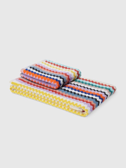 Riverbero 2-piece bath towel set in cotton terry with zigzag pattern, Multicoloured  - 1D3SP99891100