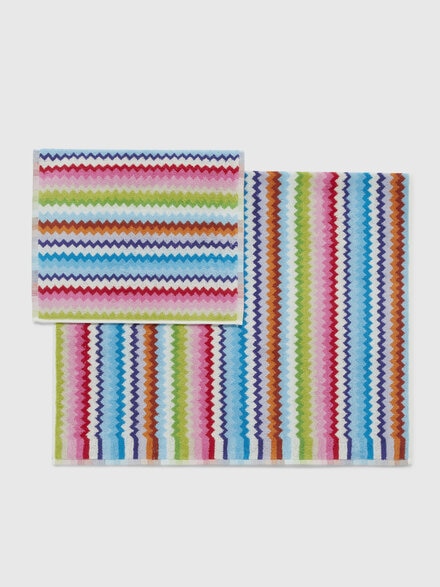 2 Piece Set of Zig Zag Cotton Terry Riverbero Bath Towels, Pink & Multicoloured - 1D3SP99891TH125