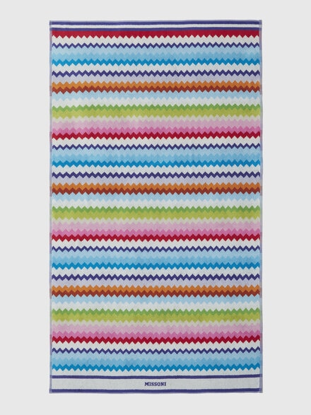 Beach towel 100x180 cm Riverbero in zig zag cotton terry, Pink & Multicoloured - 1D3SP99893TH125