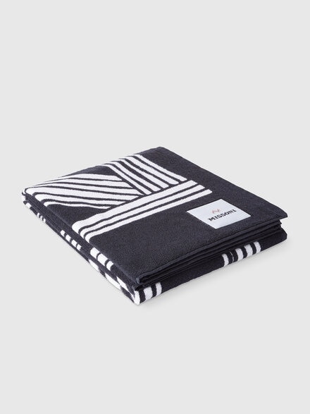 Nastri 180x100 cm cotton terry beach towel, Black & White - 1D3SP99952601