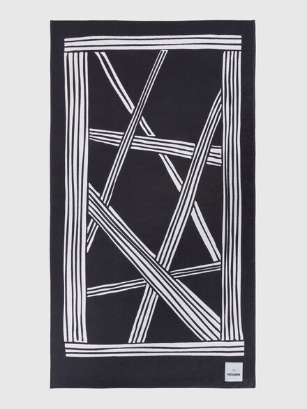 Nastri 180x100 cm cotton terry beach towel, Black & White - 1D3SP99952601