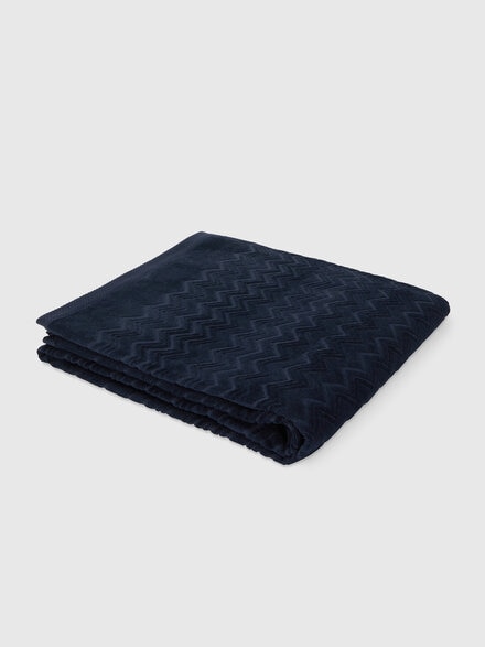 Chalk 150x100 cm beach towel in zigzag cotton terry cloth, Blue - 1D3SP9995850