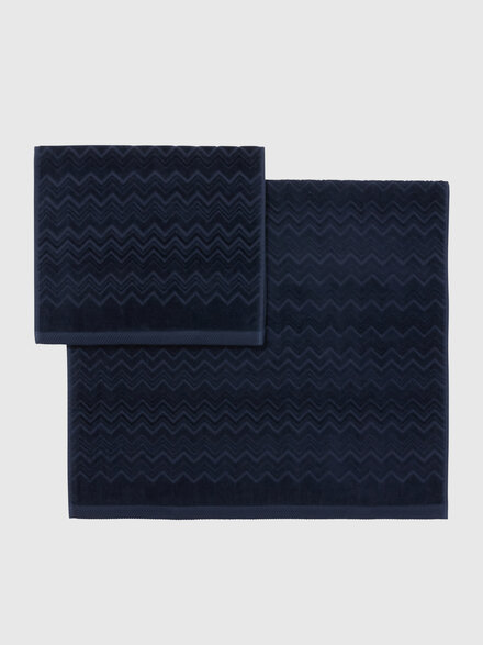 Chalk 2-piece bath towel set in cotton terry with zigzag pattern, Blue - 1D3SP9996650