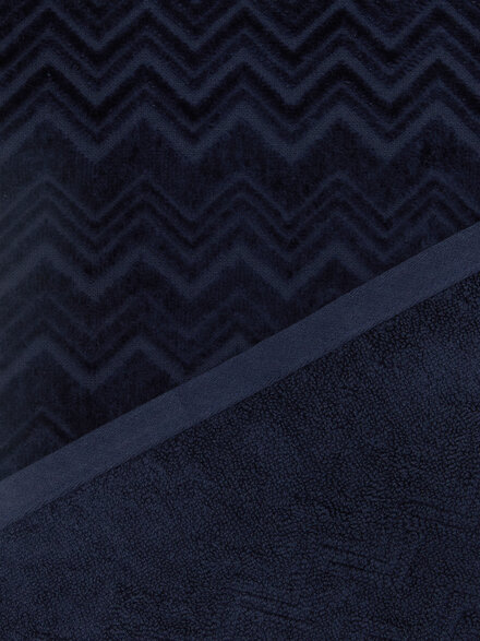 Chalk 2-piece bath towel set in cotton terry with zigzag pattern, Blue - 1D3SP9996650