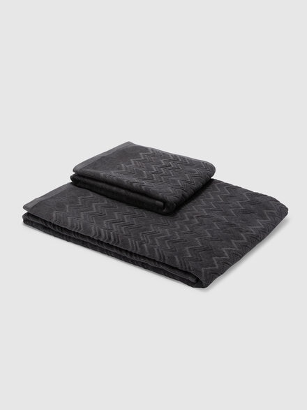 Chalk 2-piece bath towel set in cotton terry with zigzag pattern, Grey - 1D3SP9996686