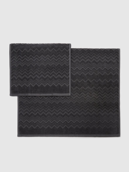 Chalk 2-piece bath towel set in cotton terry with zigzag pattern, Grey - 1D3SP9996686