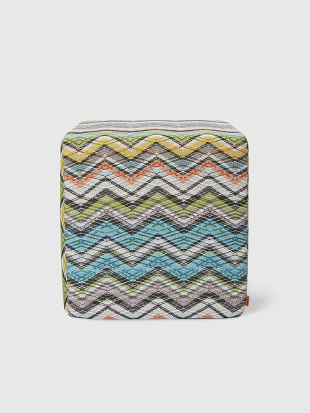 Carioca 40x40x40 cm cubic pouffe in cotton blend with chevron pattern, Multicoloured  - 1D4LV00008100