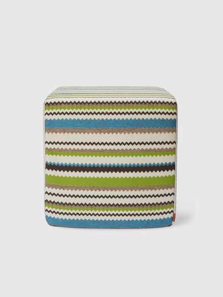 Cancun cubic outdoor pouffe 40x40x40 cm with chevron pattern, Turquoise  Multicoloured  - 1D4LV00011170