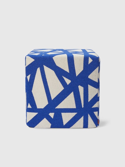 Nastri, cubic bouclé outdoor pouffe, 40x40x40 cm, White & Blue - 1D4LV00025501