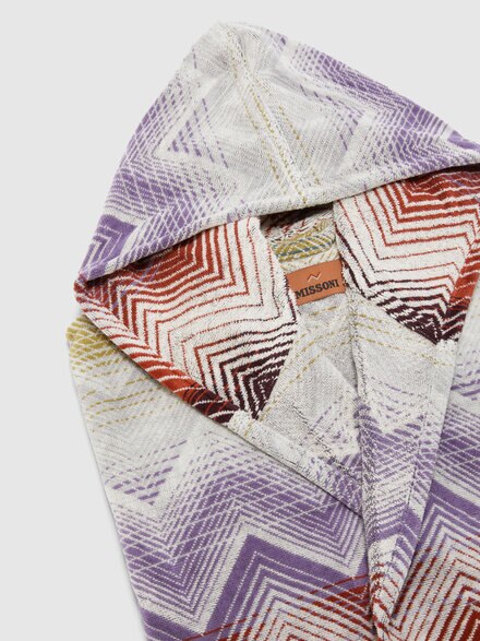 Marea Hooded Bathrobe in cotton terry with chevron pattern, Multicoloured  - 1E3AC99105100