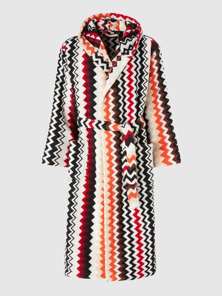 Cotton terry bathrobe zig zag, Red & Multicoloured - 1E3AC99109156
