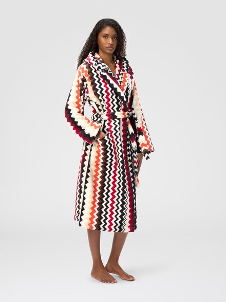 Best cotton terry bathrobe zig zag, Red & Multicoloured - 1E3AC99109156