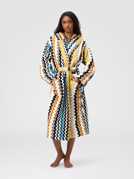 Best cotton terry bathrobe zig zag, Black Multicoloured  - 1E3AC99109160