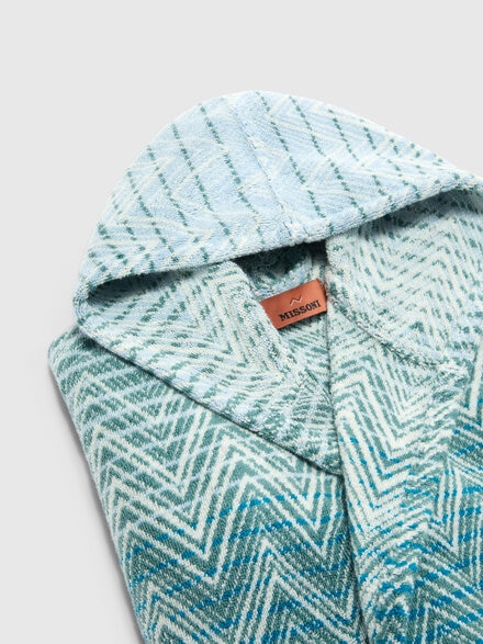 Stone Hooded Bathrobe in cotton terry with zebra pattern, Blue & Multicoloured  - 1E3AC99117174