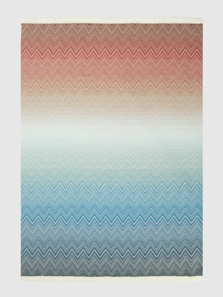 Ciro Plaid in 100% wool 130x190 cm with fringes and chevron pattern, Blue & Multicoloured  - 1E3PL99103150