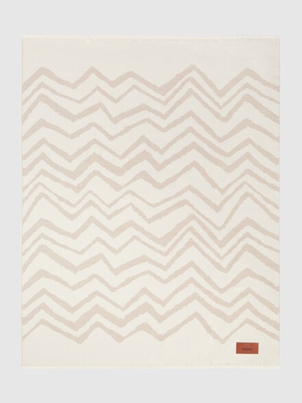 Graffiti Plaid in 100% virgin wool 135x180 cm with chevron pattern, Beige - 1E3PL9910621