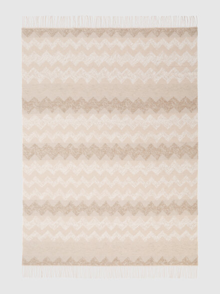 Plaid Gessetti 130x190 cm in wool blend zig zag, Beige - 1E3PL9910721