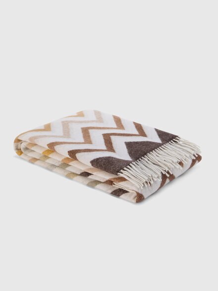 Plaid Watamu 130x190 cm in wool blend zig zag, Beige & Multicoloured  - 1E3PL99110148