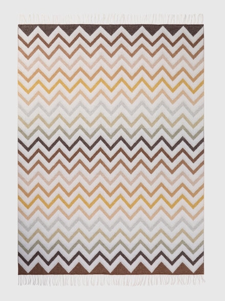 Plaid Watamu 130x190 cm in wool blend zig zag, Beige & Multicoloured  - 1E3PL99110148