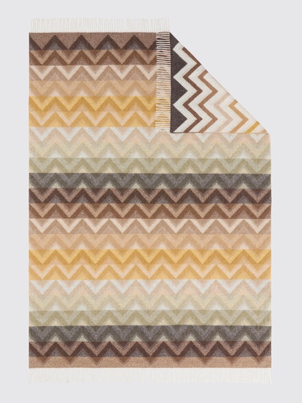 Plaid Watamu 130x190 cm in wool blend zig zag, Beige & Multicoloured  - 1E3PL99110148
