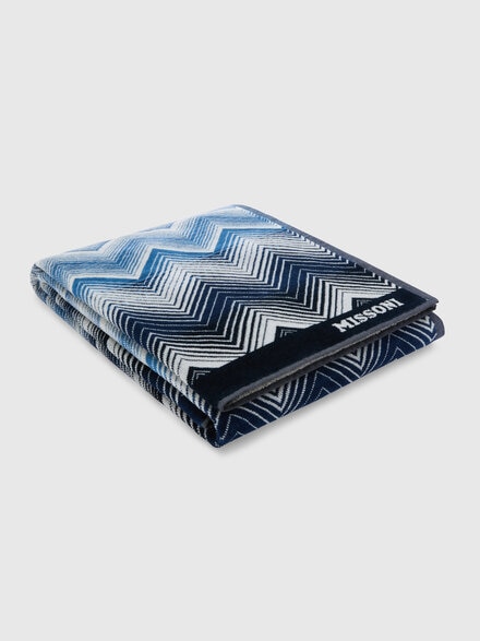 Strandtuch Marea aus 100% Baumwolle 180x100 cm mit Zig-Zag-Muster, Blau& Wei&szlig;  - 1E3SP99121501