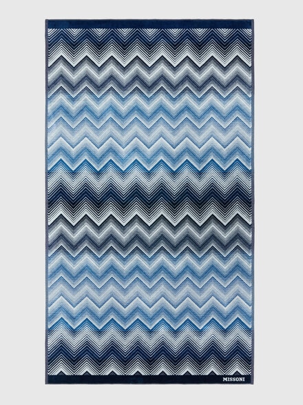Strandtuch Marea aus 100% Baumwolle 180x100 cm mit Zig-Zag-Muster, Blau& Wei&szlig;  - 1E3SP99121501
