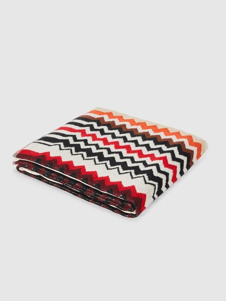 Bath towel 100x150 cm zig zag in cotton terry, Red & Multicoloured - 1E3SP99135156