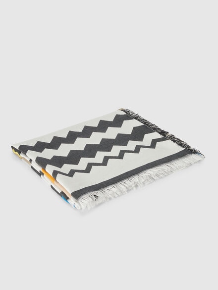 Fouta bath towel 140x180 cm zig zag in cotton terry, Black Multicoloured  - 1E3SP99138160