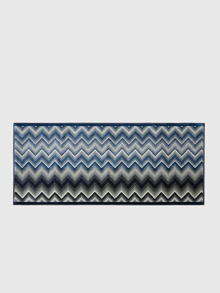 Marea Bath Mat 100% cotton with chevron pattern 70x160 cm 1000 gr/m&sup2;, Blue& White  - 1E3SP99167501