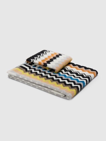 Two-piece bath set in cotton terry, Black Multicoloured  - 1E3SP99168160