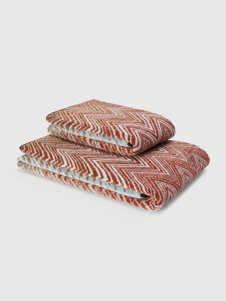Stone 2-piece Bath Set 100% cotton with chevron pattern, Red & Multicoloured - 1E3SP99177156