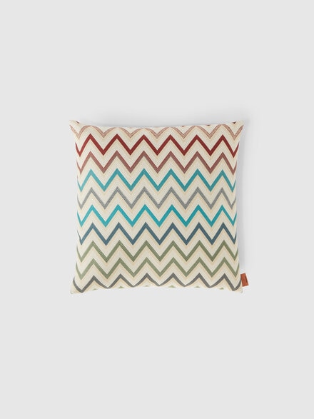 Watamu Indoor Cushion 40x40 cm in cotton blend with zig zag pattern, Multicoloured  - 1E4CU00724100