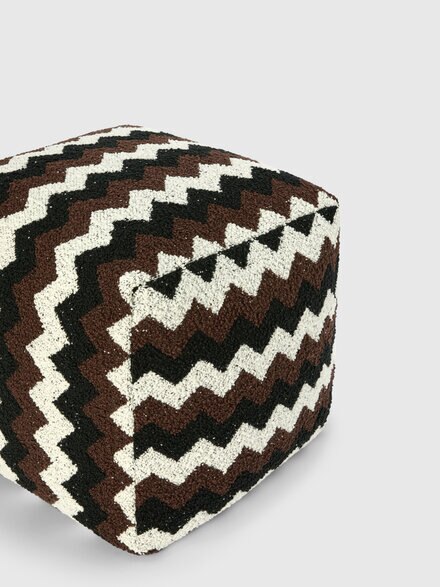 Riccio Indoor Cube Pouf 43x43x43 cm with zig zag pattern, Black & White - 1E4LV00010601