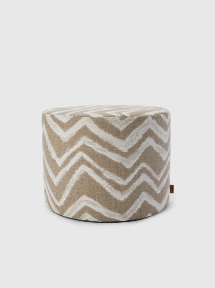 Graffiti Indoor Cylinder Pouf 40x30 cm with zig zag pattern, Beige - 1E4LV00029211
