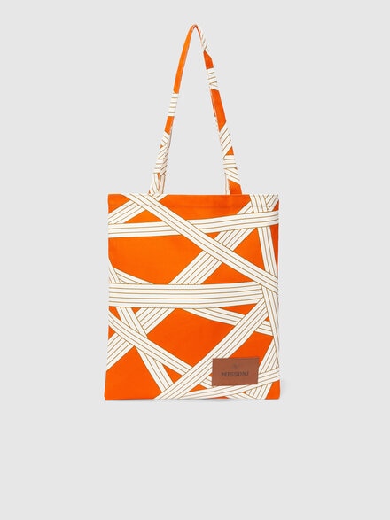 Nastri Home Bag 35x39 cm in 100% cotton with ribbon pattern, White  & Orange - 1E4OG00001591