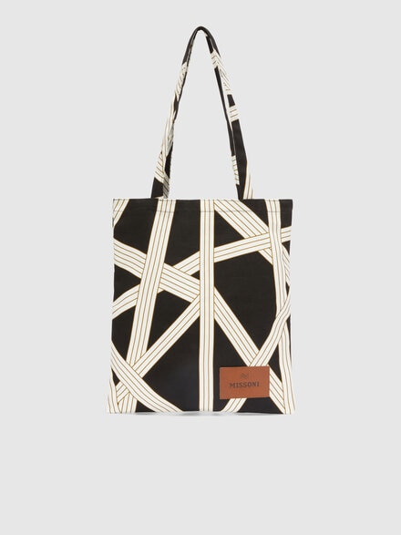 Nastri Home Bag 35x39 cm in 100% cotton with ribbon pattern, Black & White - 1E4OG00001601