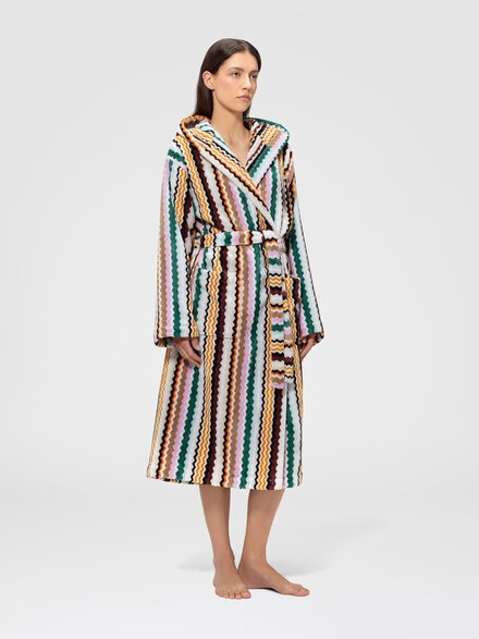 Aura hooded cotton terry bathrobe, Multicoloured  - 1F3AC99102100
