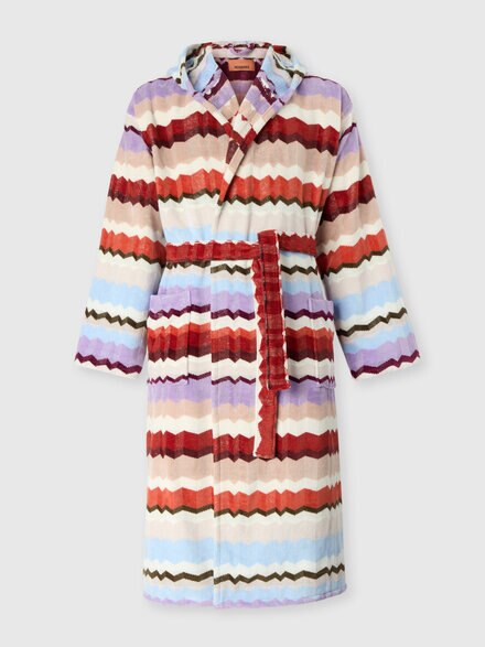 Eva hooded cotton terry bathrobe, Red  Multicoloured - 1F3AC99105156