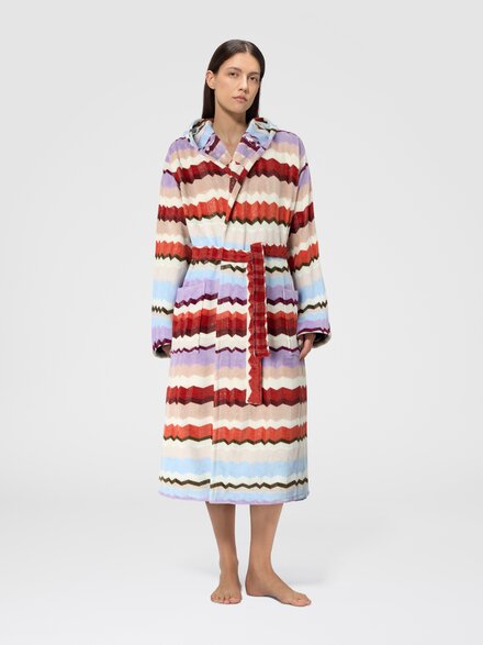 Eva hooded cotton terry bathrobe, Red  Multicoloured - 1F3AC99105156