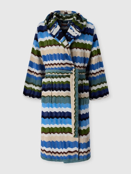 Eva hooded cotton terry bathrobe, Turquoise Multicoloured  - 1F3AC99105170