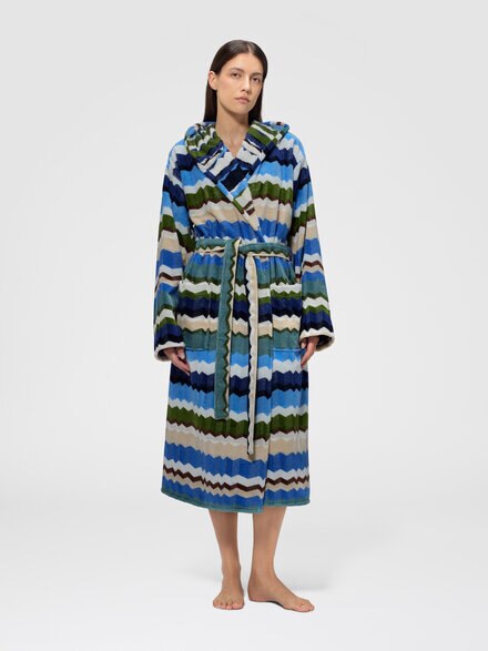 Eva hooded cotton terry bathrobe, Turquoise Multicoloured  - 1F3AC99105170
