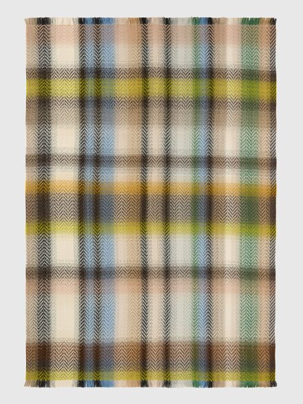 Check wool-blend plaid 130x190 cm, Beige & Multicoloured  - 1F3PL99101148